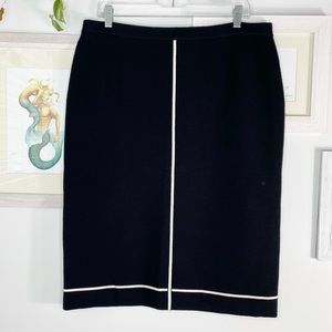 Worth New York Black & Cream Wool Knit Pencil Skirt Size Large